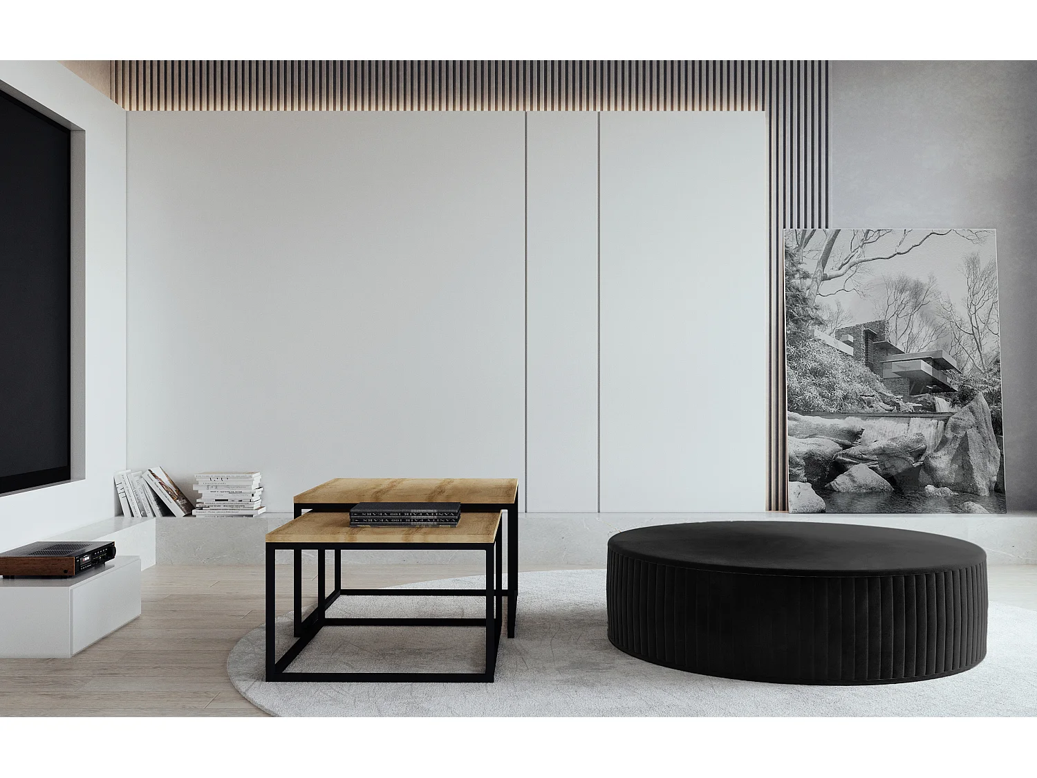 Pouf rond en velours KARA – Confort absolu-Noir