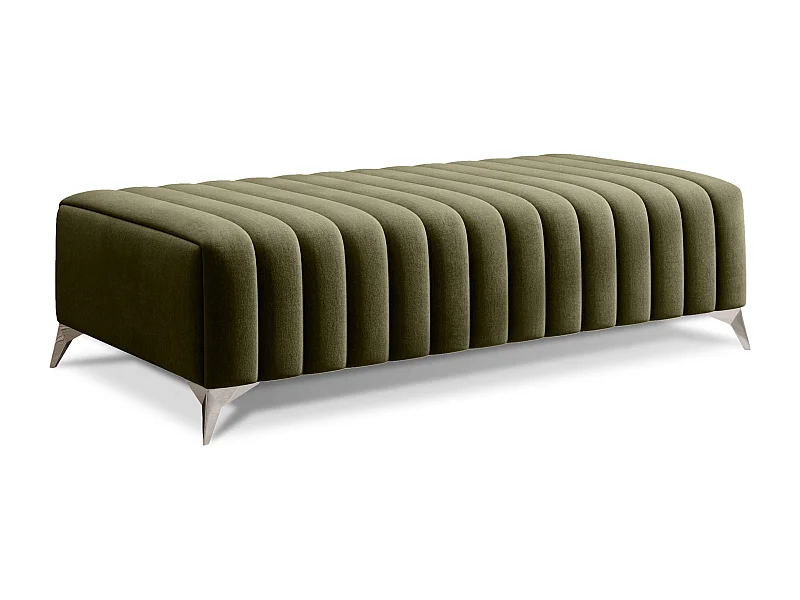 Pouf design velours avec pieds en acier chromé LOZA-Vert olive