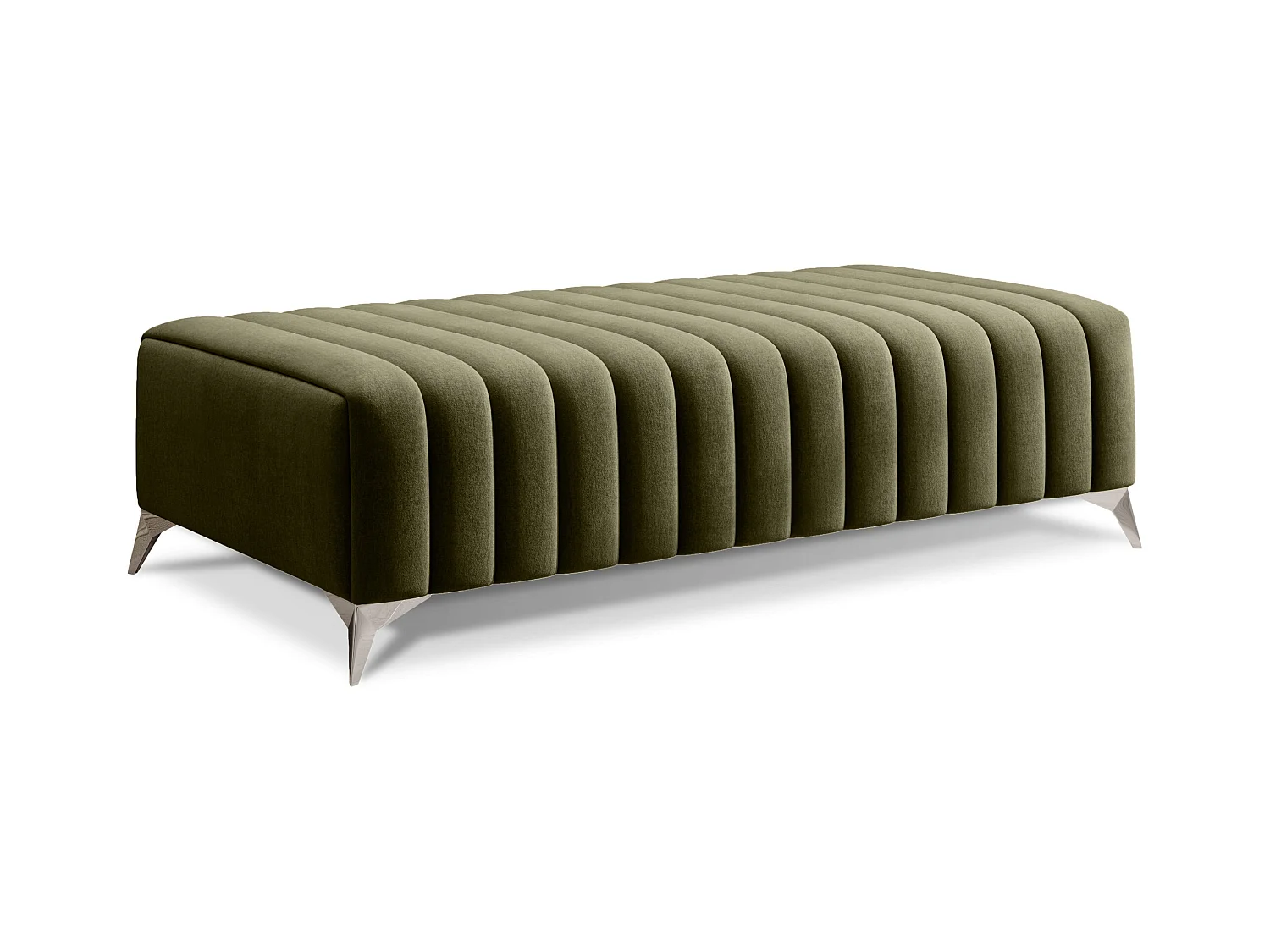 Pouf design velours avec pieds en acier chromé LOZA-Vert olive