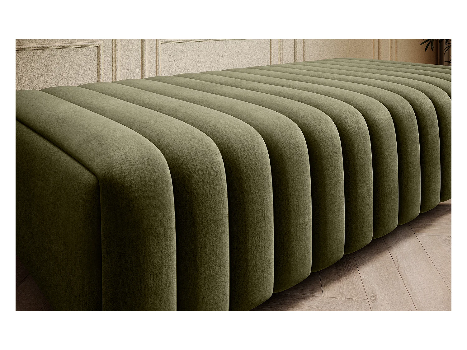 Pouf design velours avec pieds en acier chromé LOZA-Vert olive