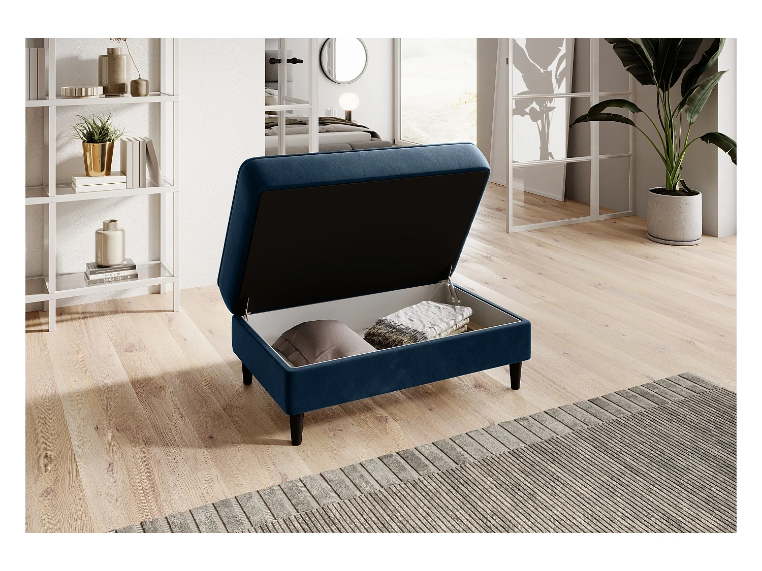 Pouf avec rangement en tissu BOZA-Gris foncé chiné