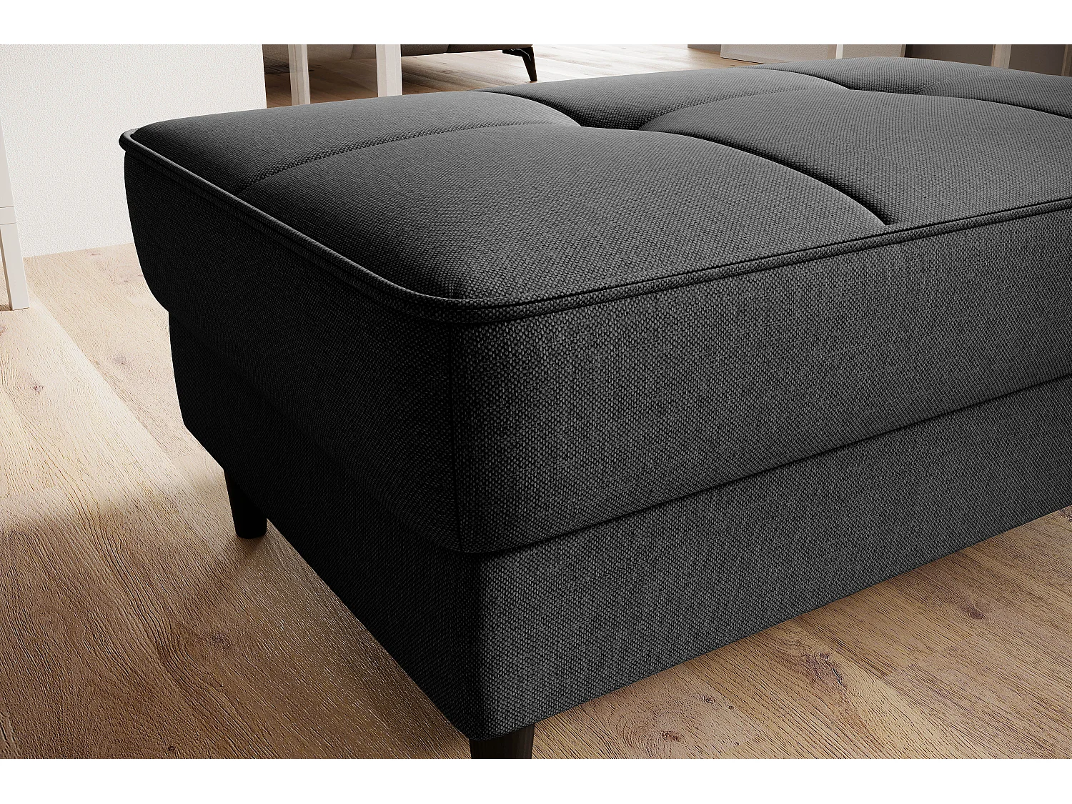 Pouf avec rangement en tissu BOZA-Gris foncé chiné