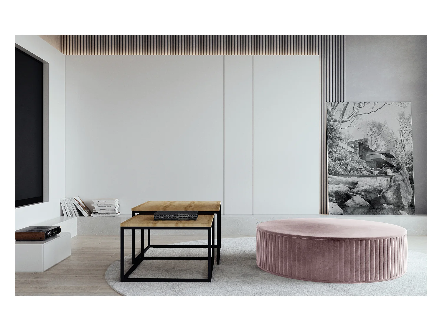 Pouf rond en velours KARA – Confort absolu-Rose