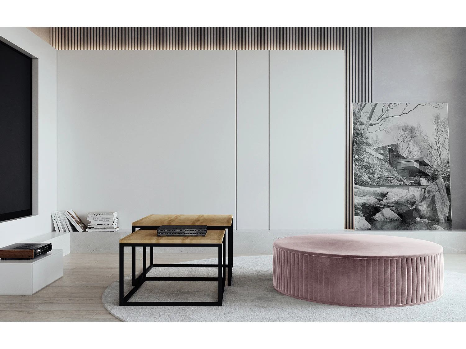 Pouf rond en velours KARA – Confort absolu-Rose