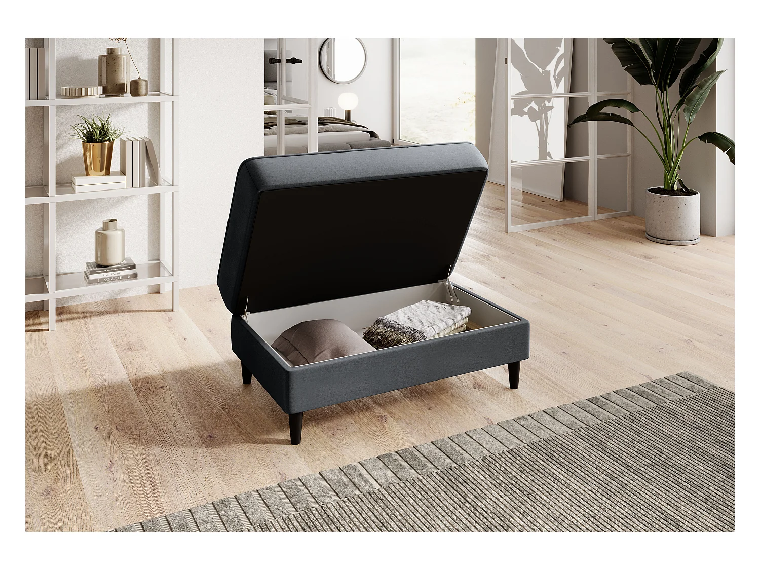 Pouf avec rangement en velours BOZA-Gris anthracite