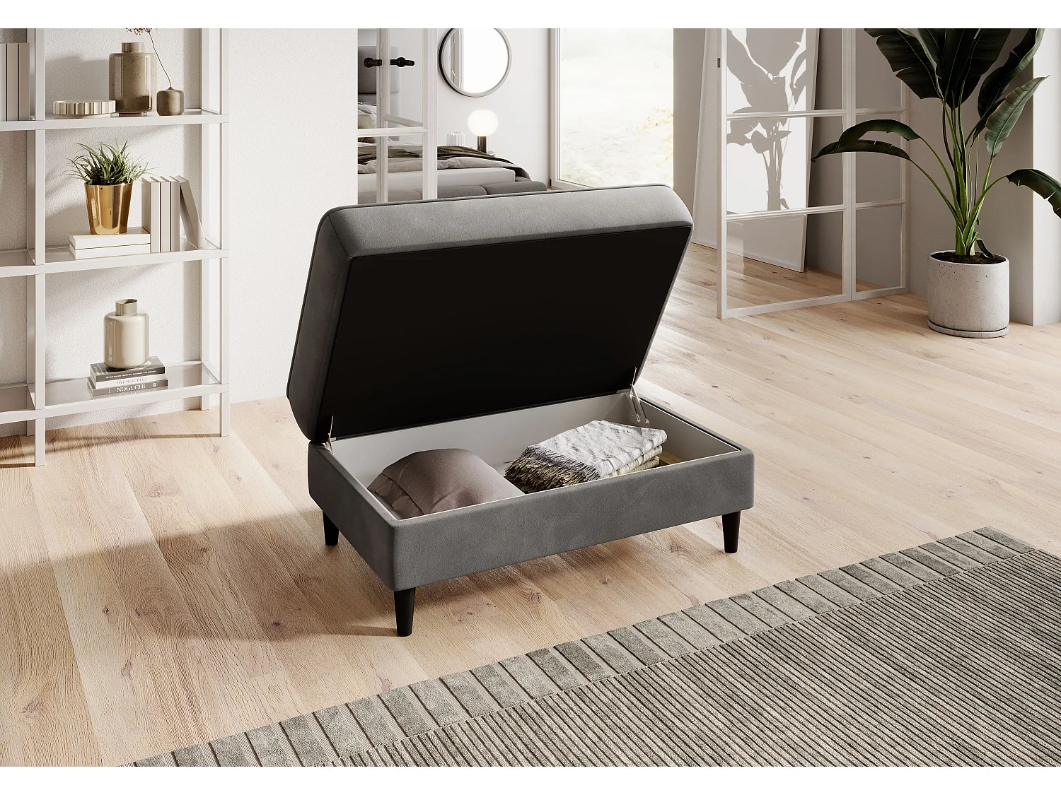 Pouf avec rangement en velours BOZA-Gris taupe
