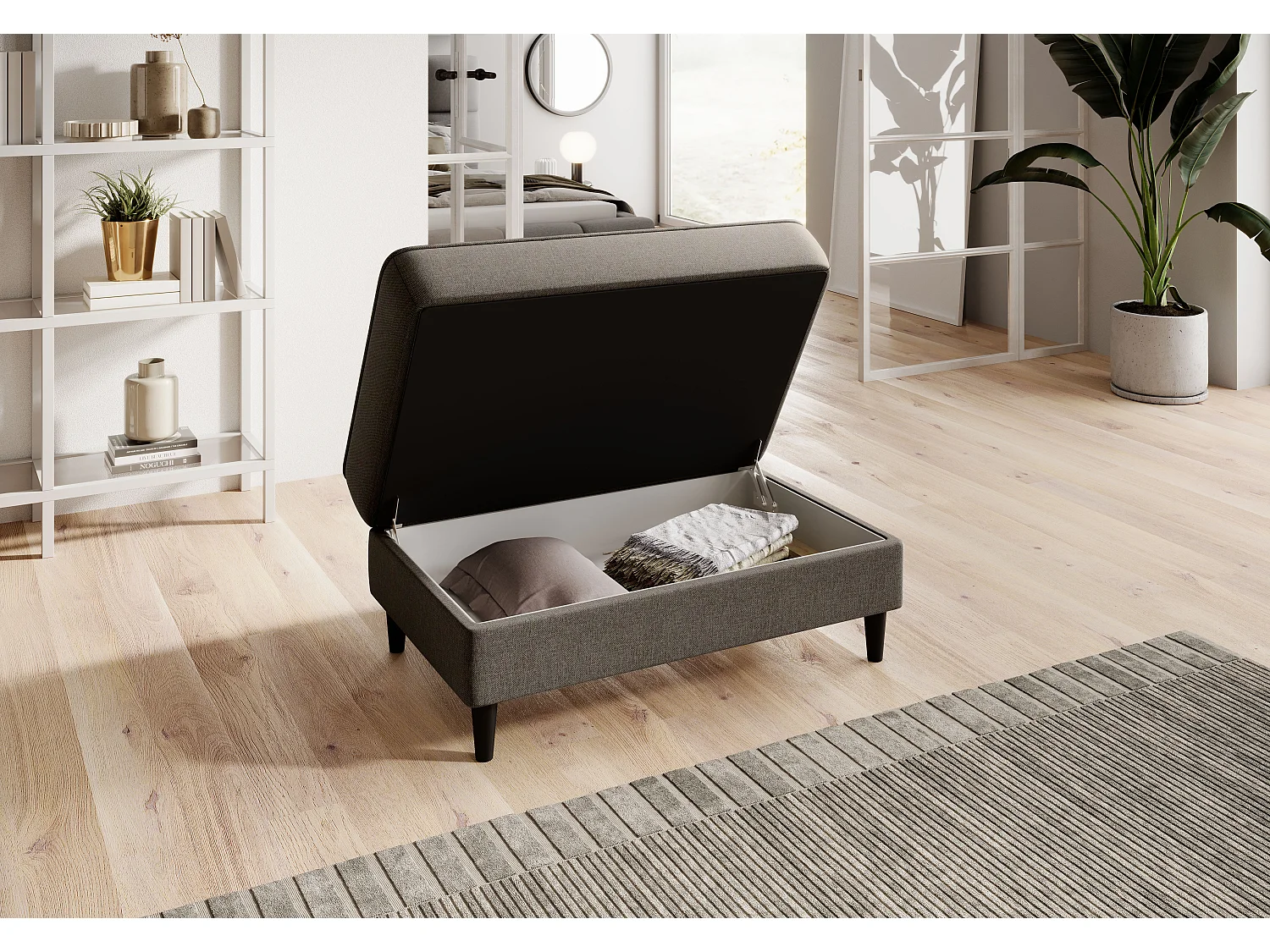 Pouf avec rangement en tissu BOZA-Beige foncé