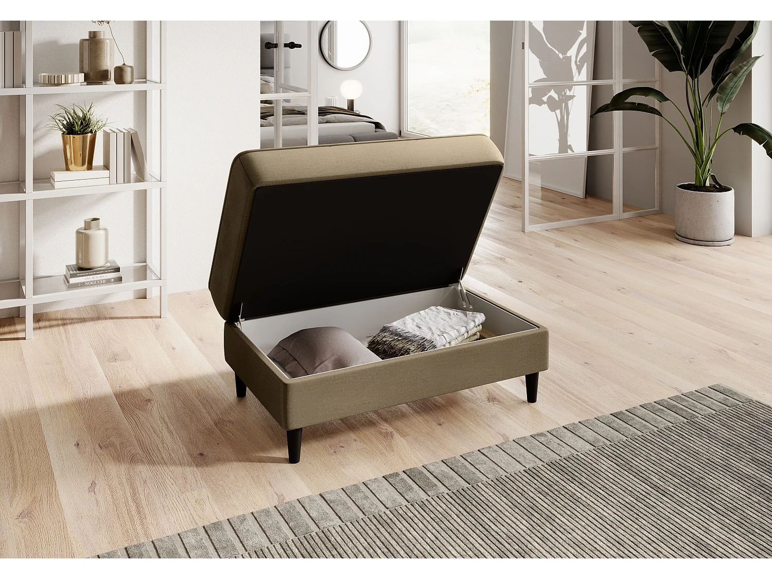 Pouf avec rangement en velours BOZA-Beige foncé