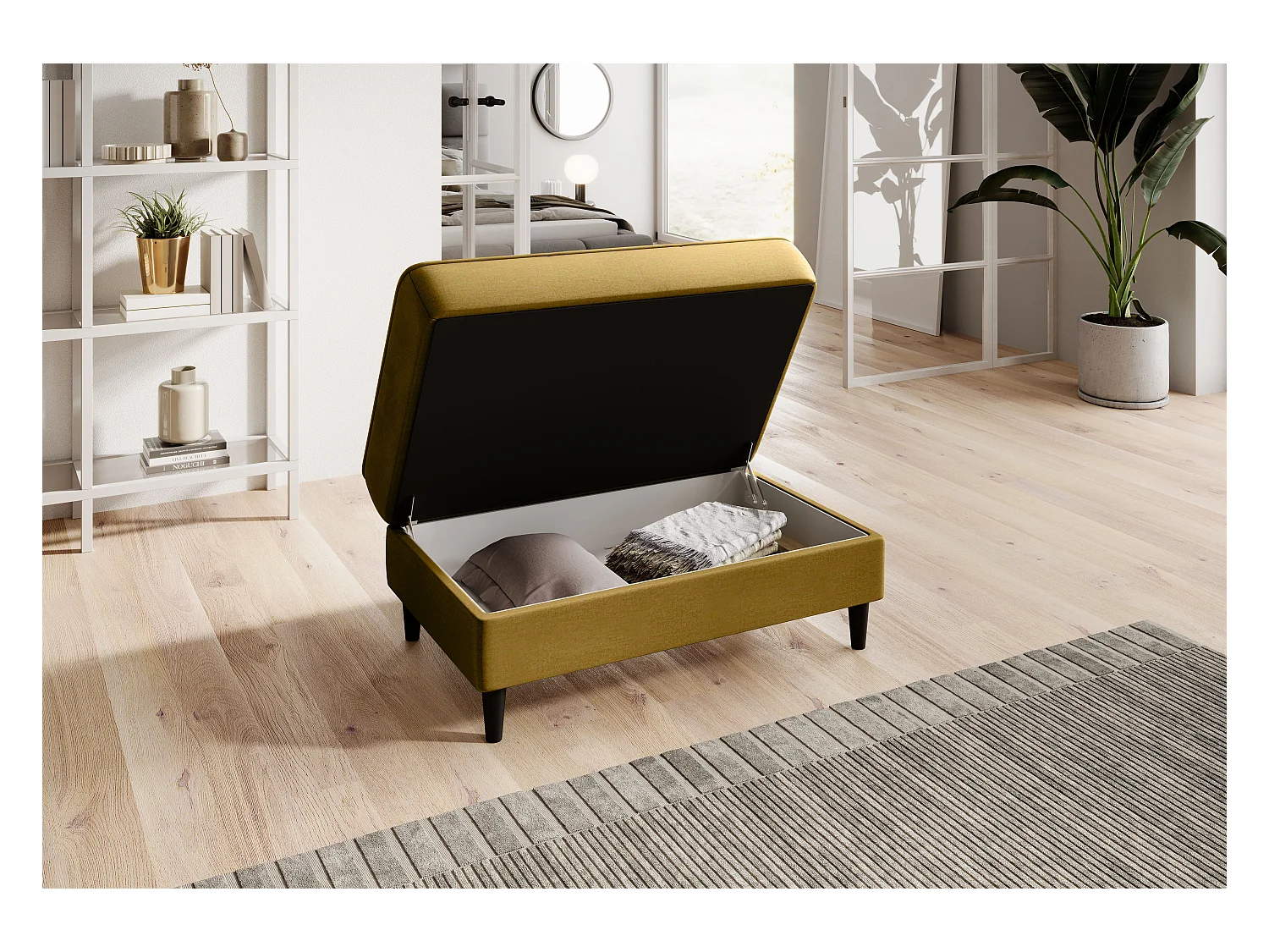 Pouf avec rangement en velours BOZA-Jaune
