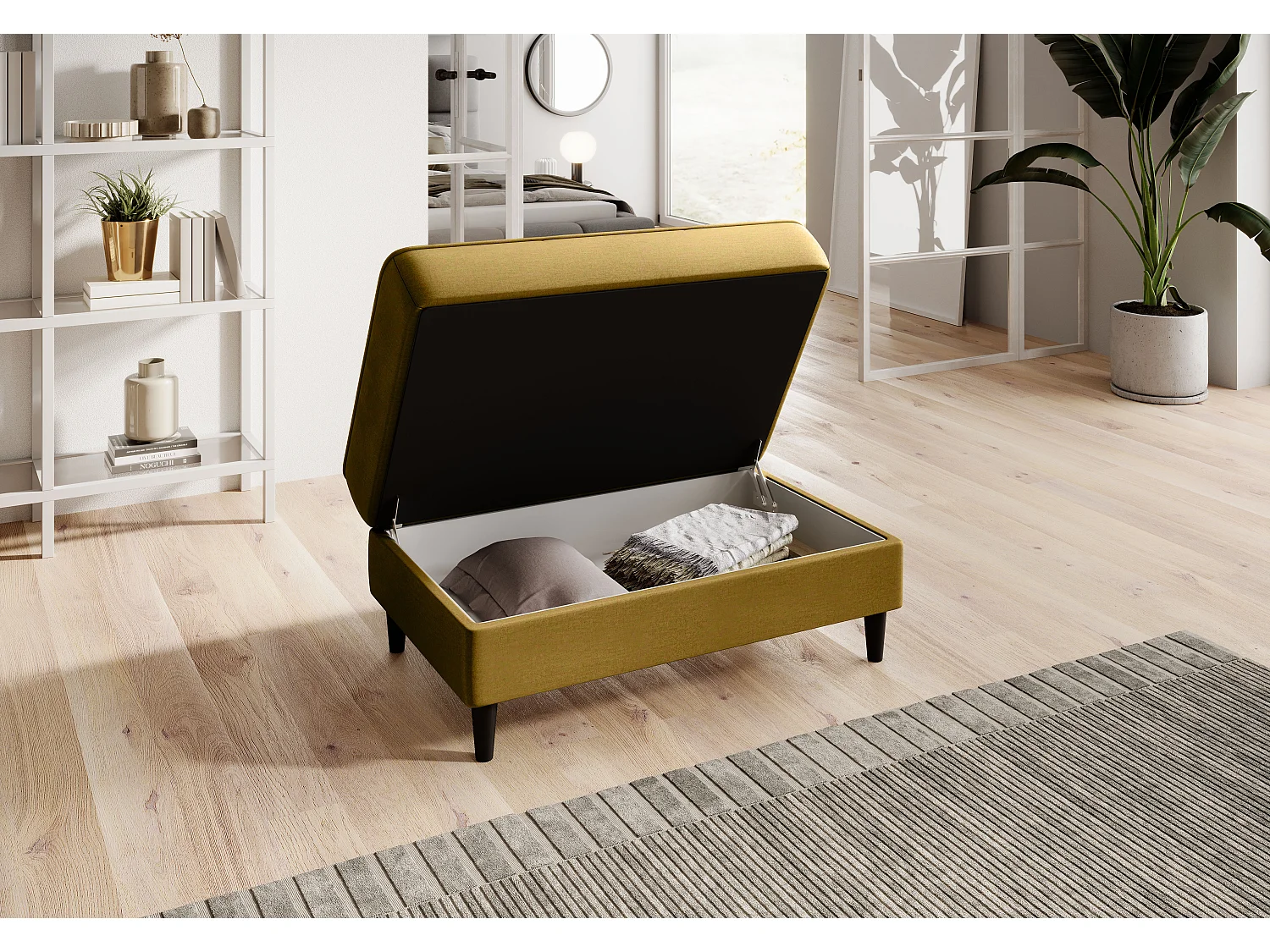 Pouf avec rangement en velours BOZA-Jaune