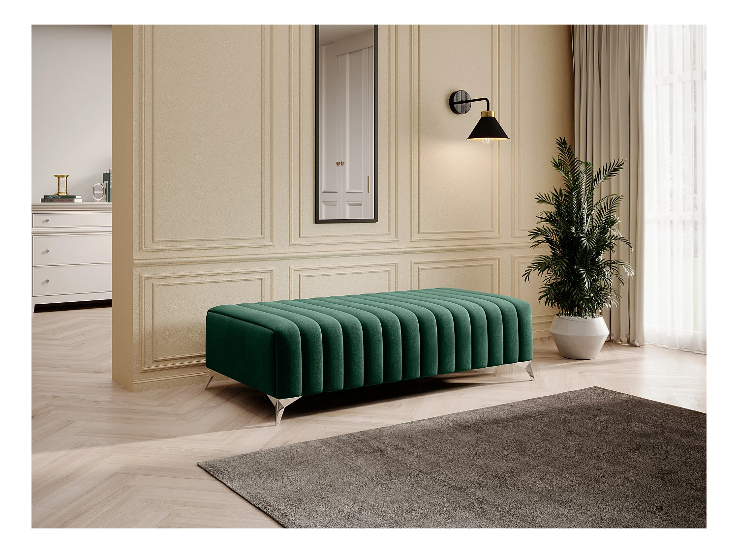 Pouf design velours avec pieds en acier chromé LOZA-Vert