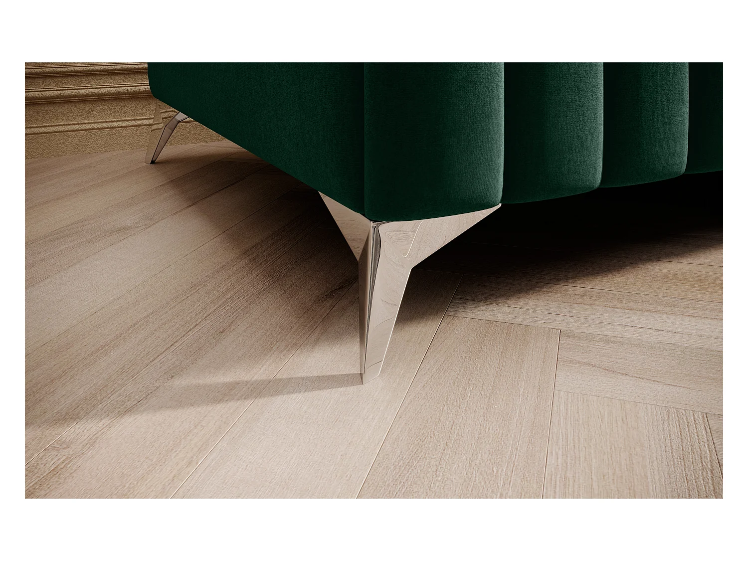 Pouf design velours avec pieds en acier chromé LOZA-Vert