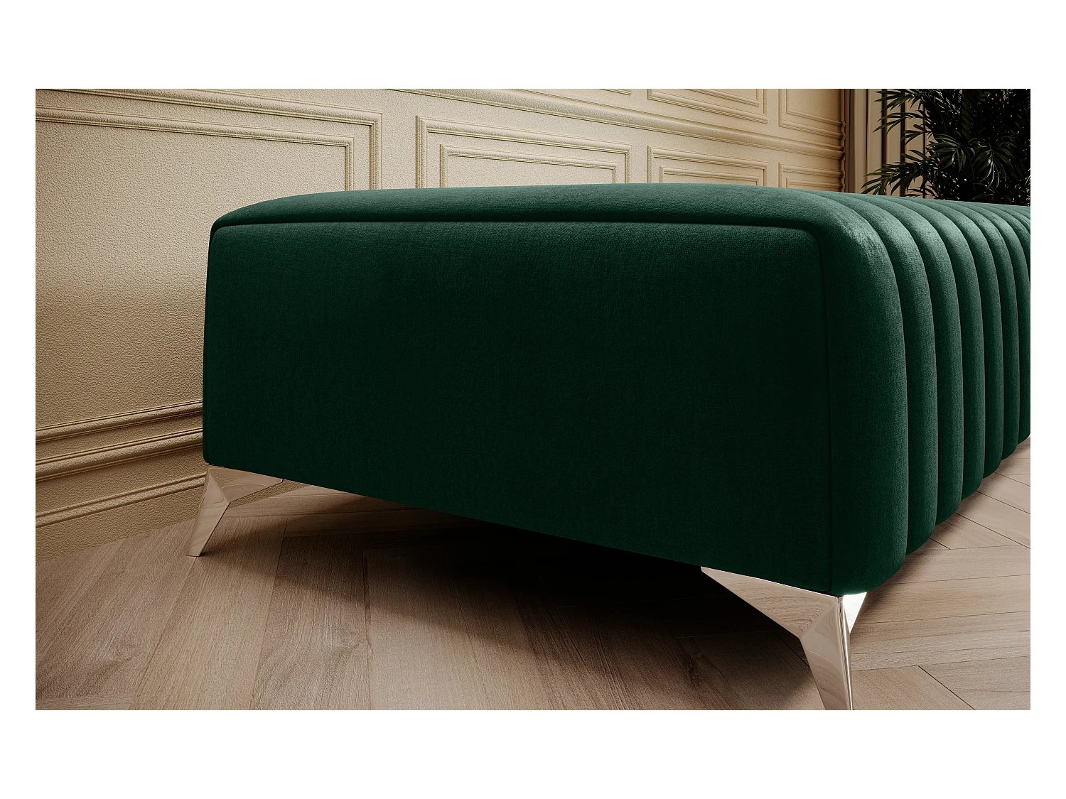 Pouf design velours avec pieds en acier chromé LOZA-Vert