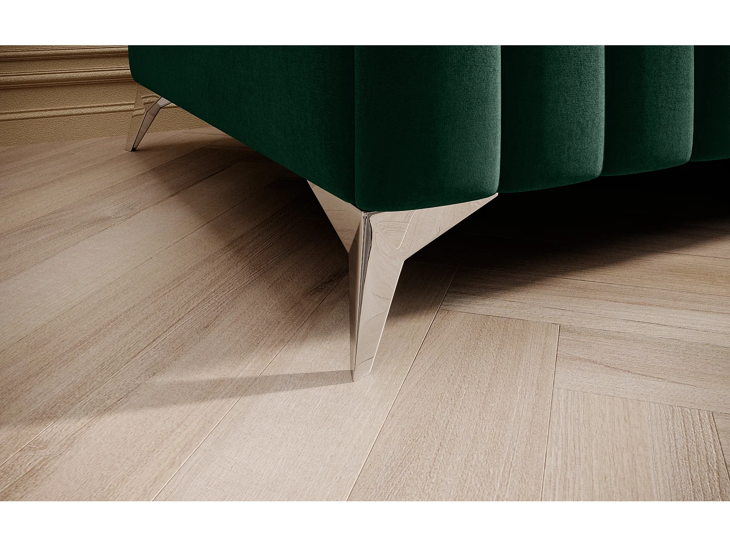 Pouf design velours avec pieds en acier chromé LOZA-Vert