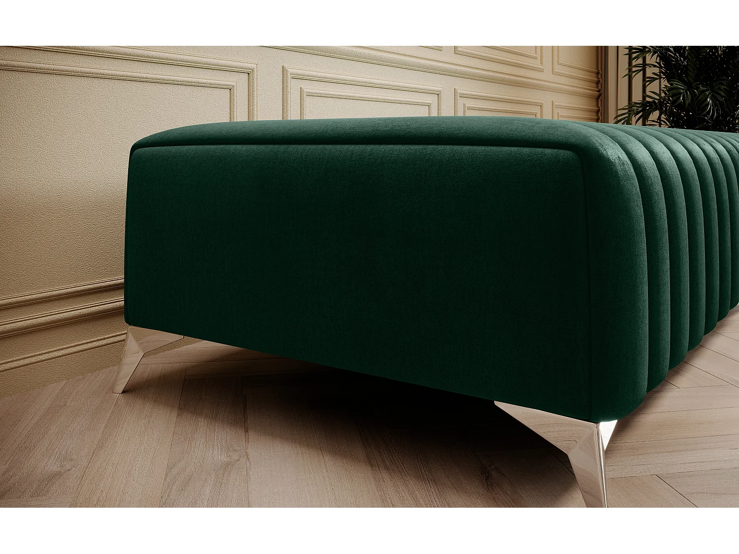 Pouf design velours avec pieds en acier chromé LOZA-Vert