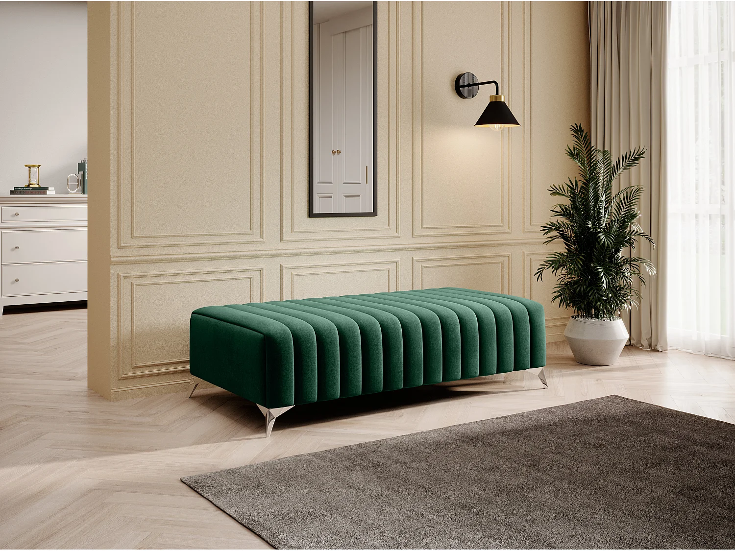 Pouf design velours avec pieds en acier chromé LOZA-Vert