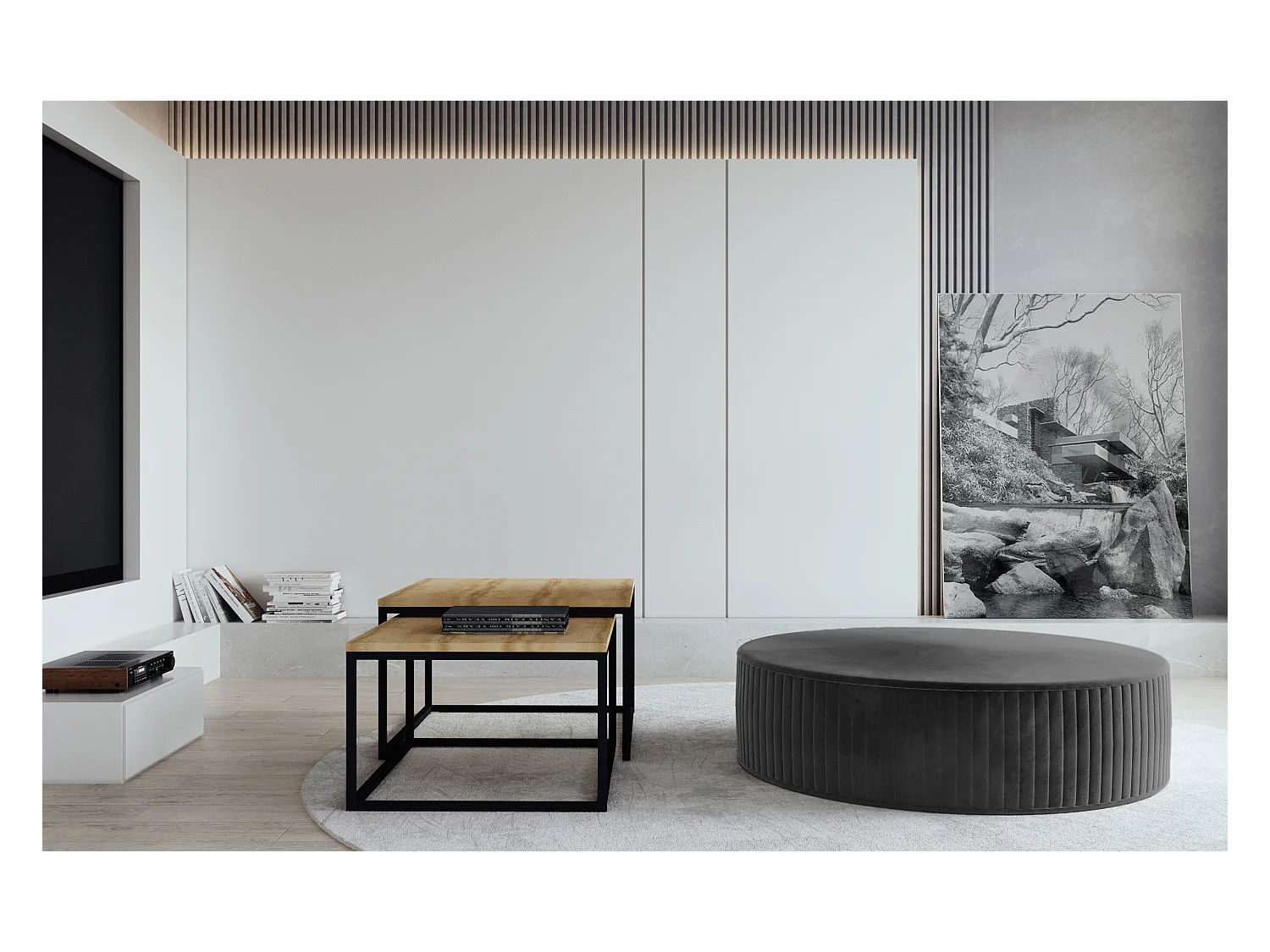 Pouf rond en velours KARA – Confort absolu-Gris anthracite