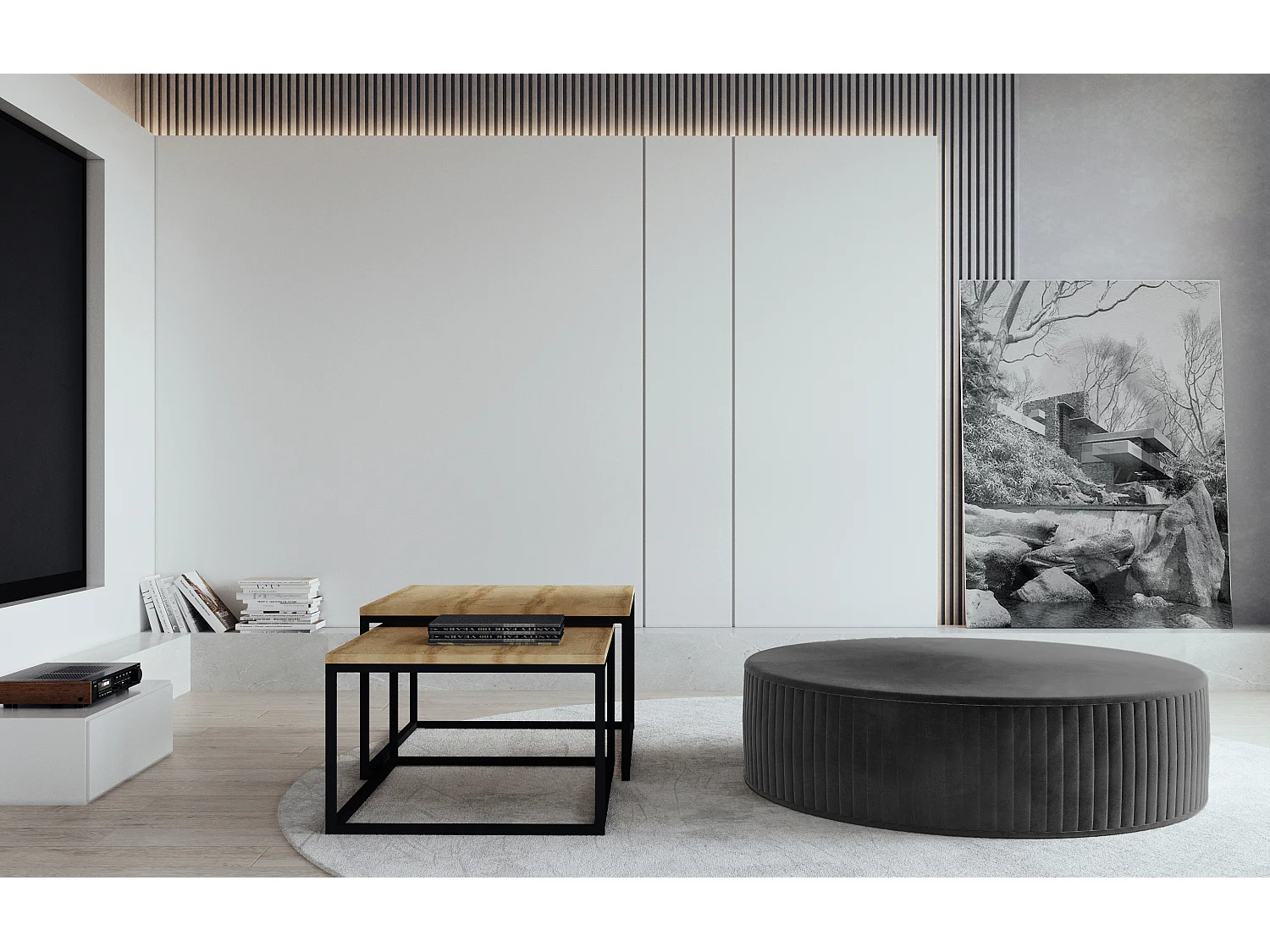 Pouf rond en velours KARA – Confort absolu-Gris anthracite