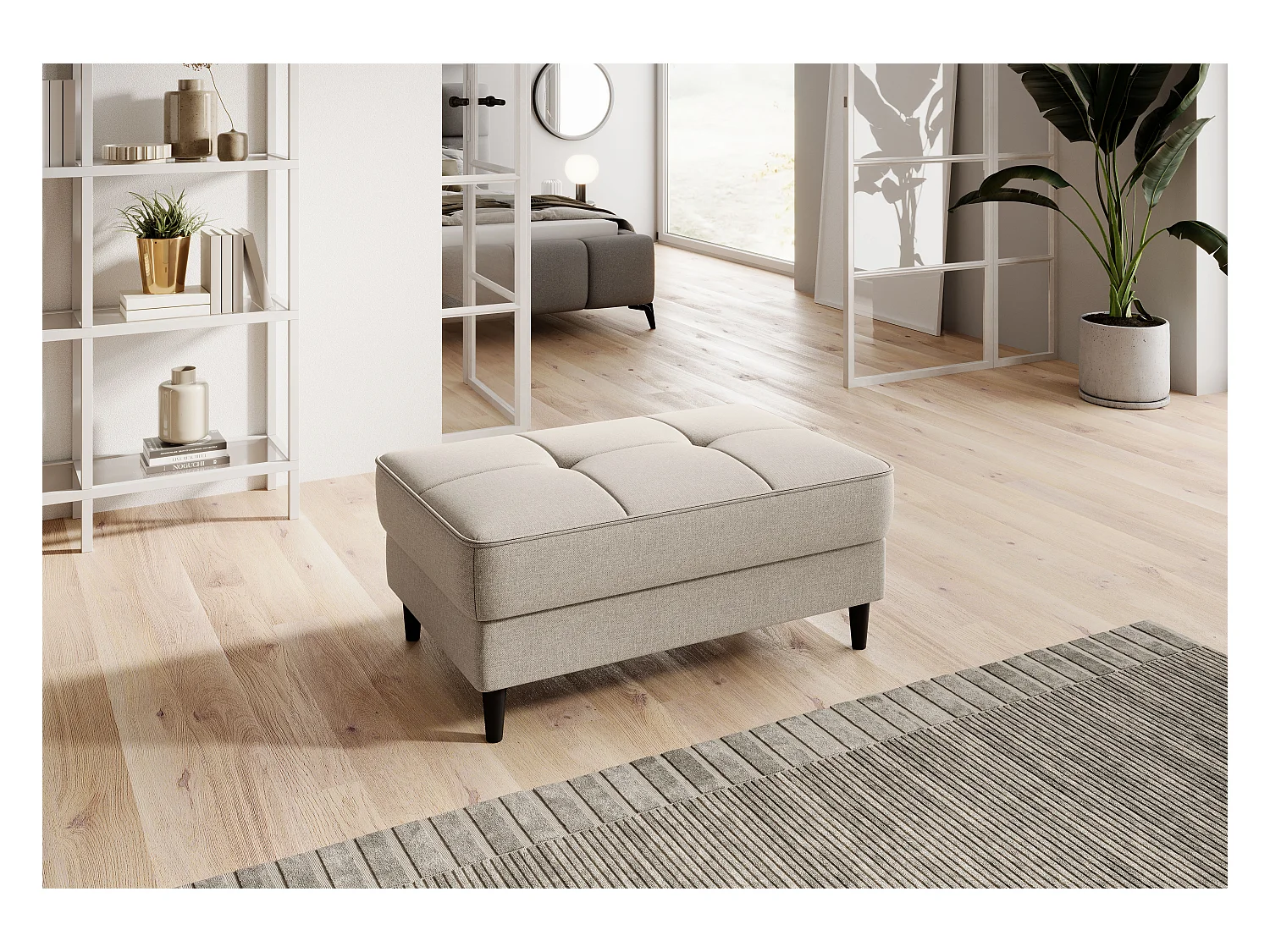 Pouf avec rangement en tissu BOZA-Beige clair