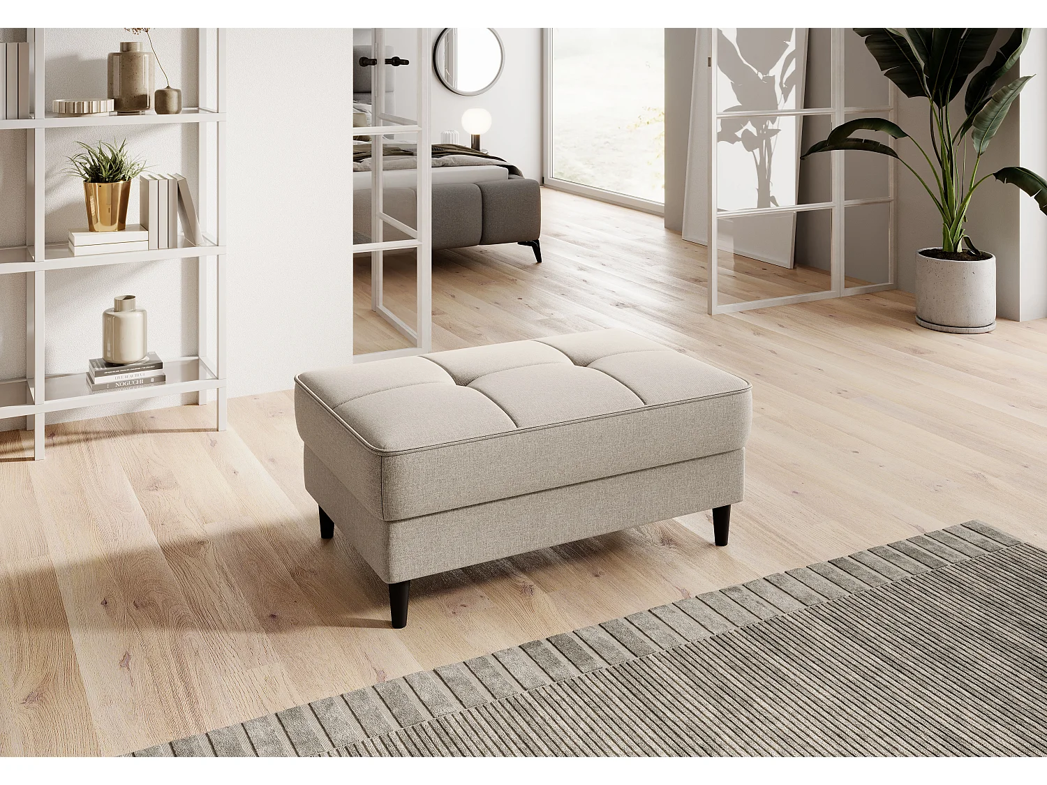 Pouf avec rangement en tissu BOZA-Beige clair