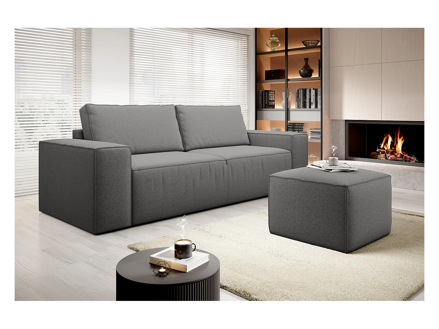 Pouf de salon en tissu WILACE – Élégant et confortable-Gris foncé