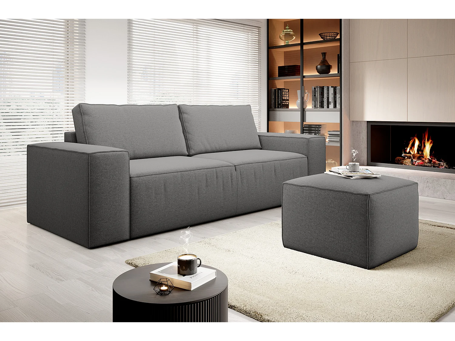 Pouf de salon en tissu WILACE – Élégant et confortable-Gris foncé