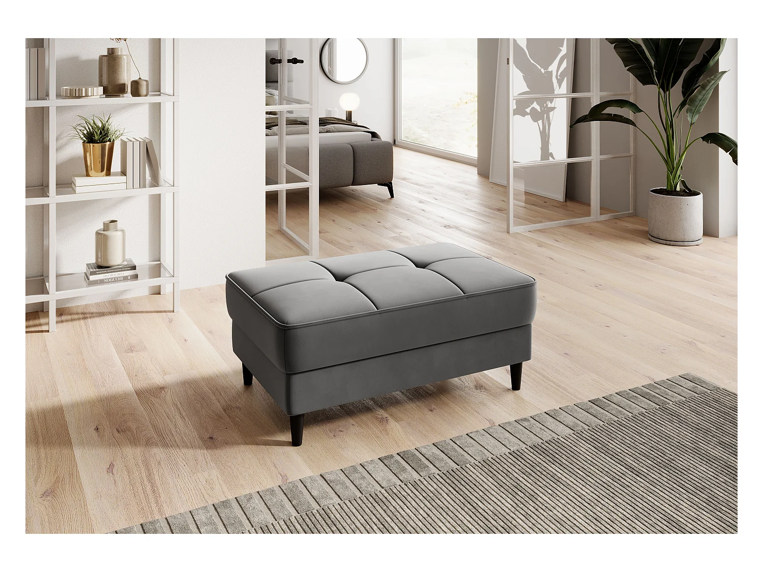 Pouf avec rangement en velours BOZA-Gris perle