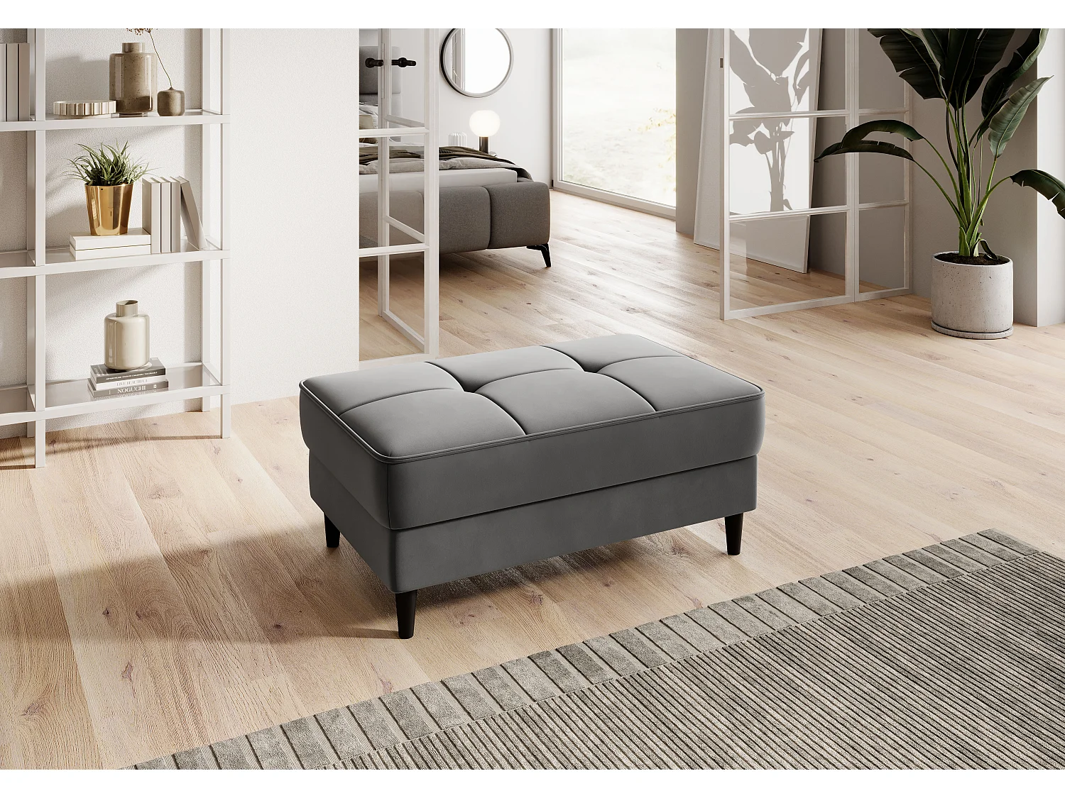 Pouf avec rangement en velours BOZA-Gris perle