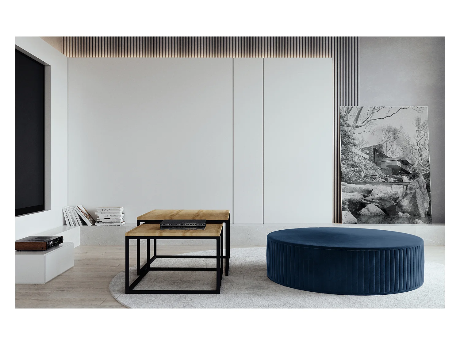 Pouf rond en velours KARA – Confort absolu-Bleu foncé