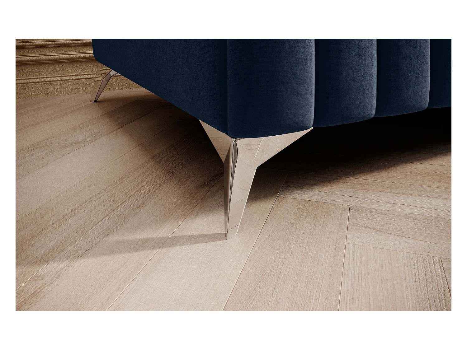 Pouf design velours avec pieds en acier chromé LOZA-Bleu