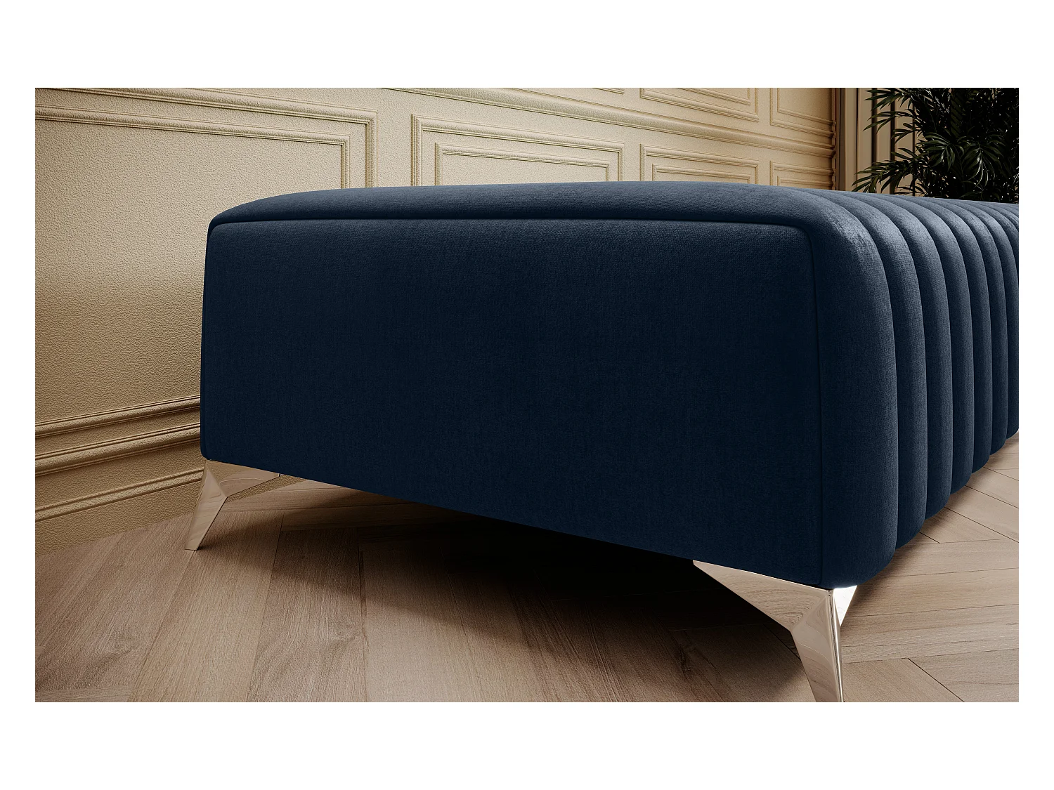 Pouf design velours avec pieds en acier chromé LOZA-Bleu