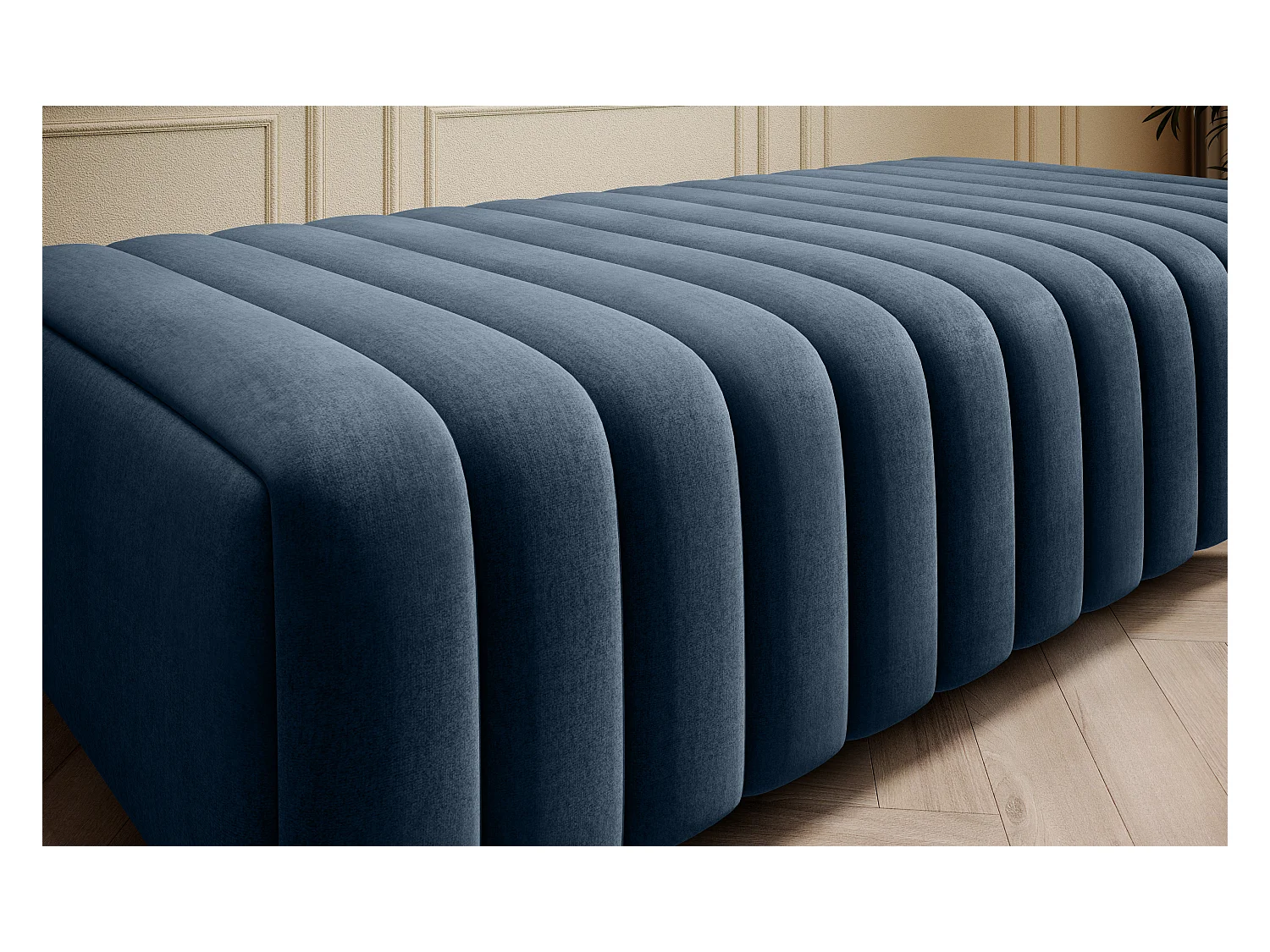 Pouf design velours avec pieds en acier chromé LOZA-Bleu