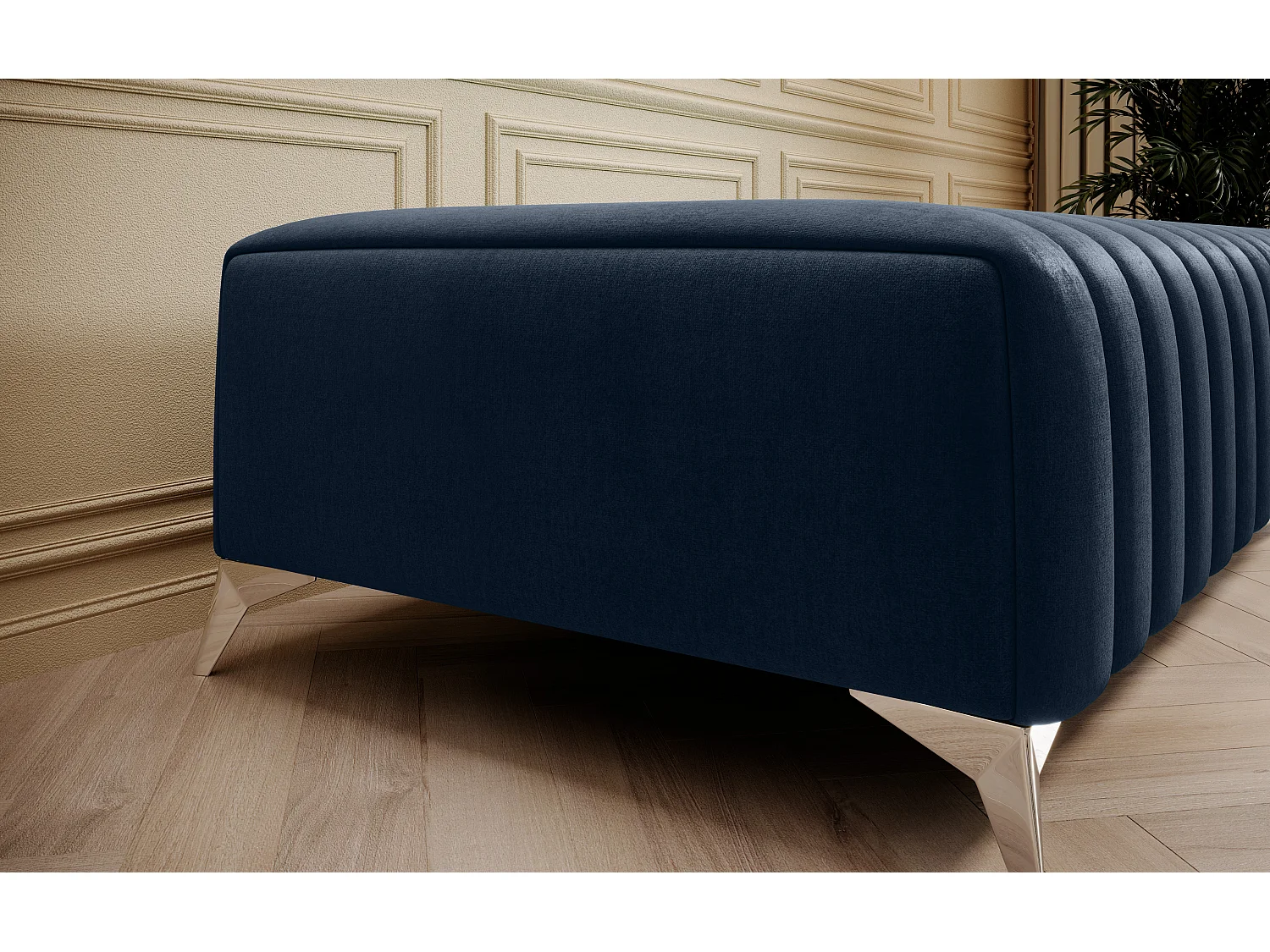 Pouf design velours avec pieds en acier chromé LOZA-Bleu