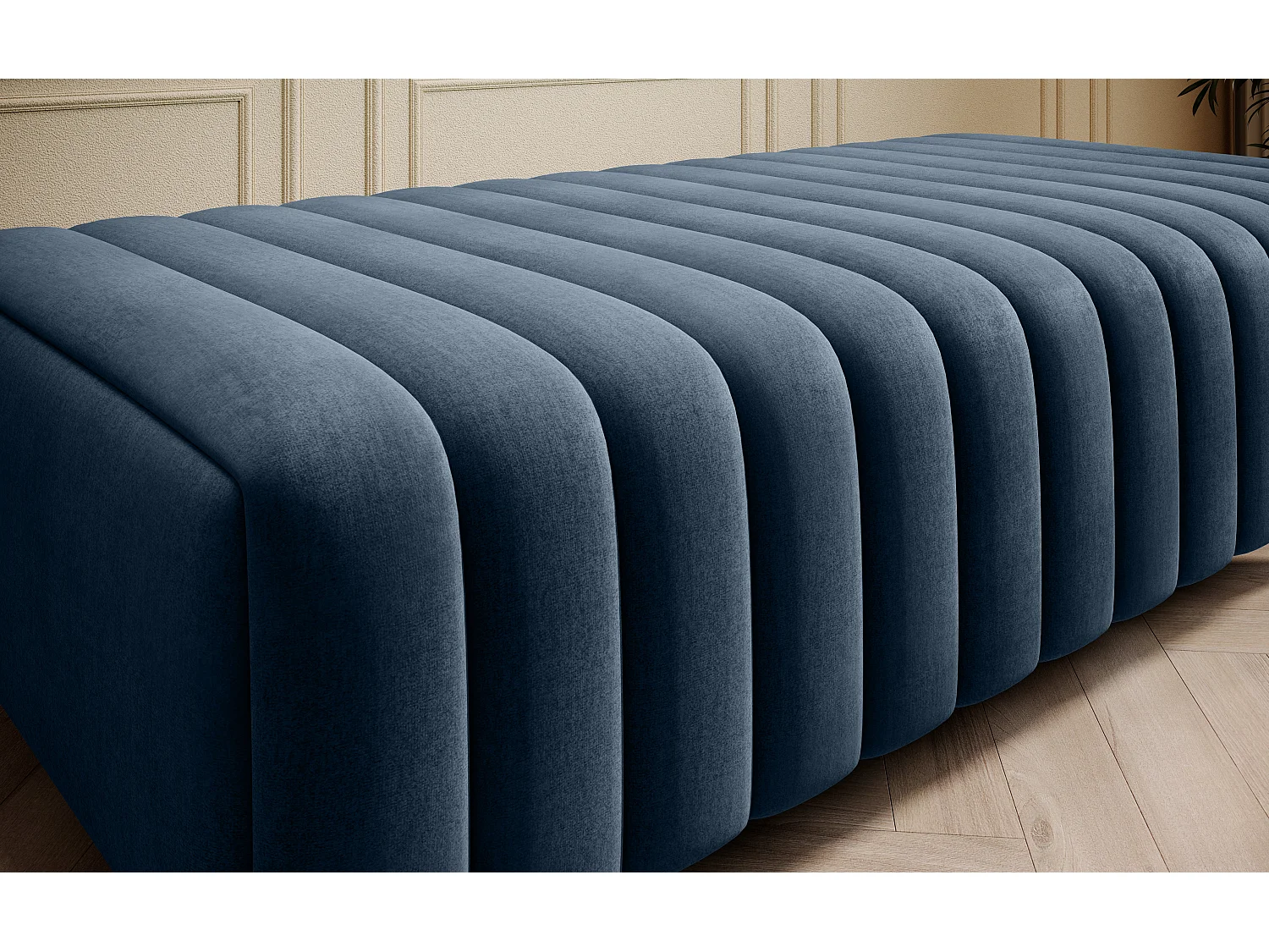 Pouf design velours avec pieds en acier chromé LOZA-Bleu