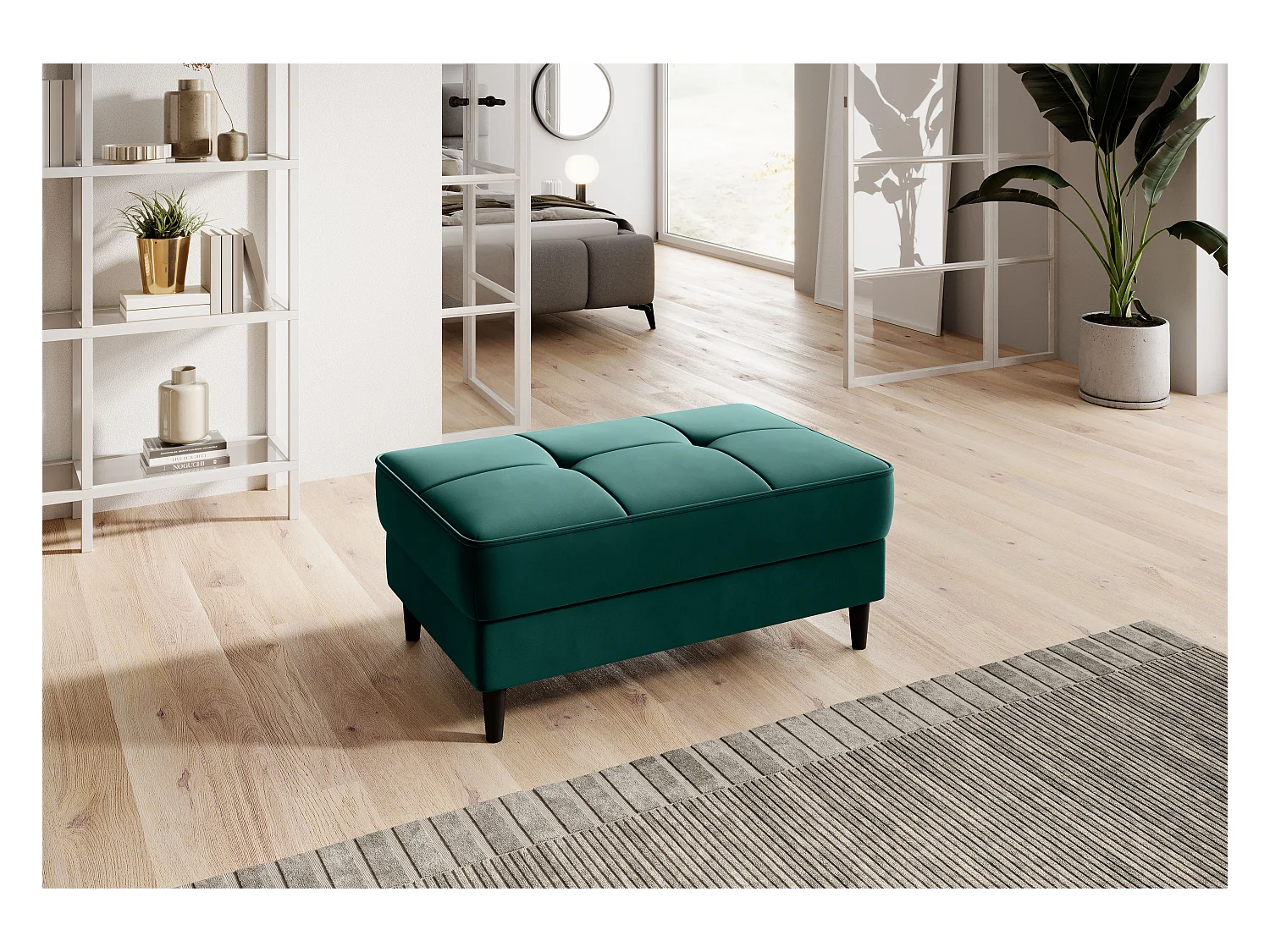 Pouf avec rangement en velours BOZA-Vert forêt