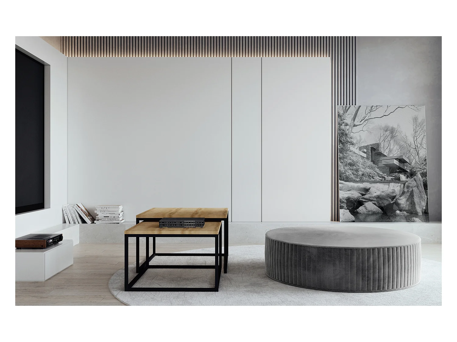 Pouf rond en velours KARA – Confort absolu-Gris