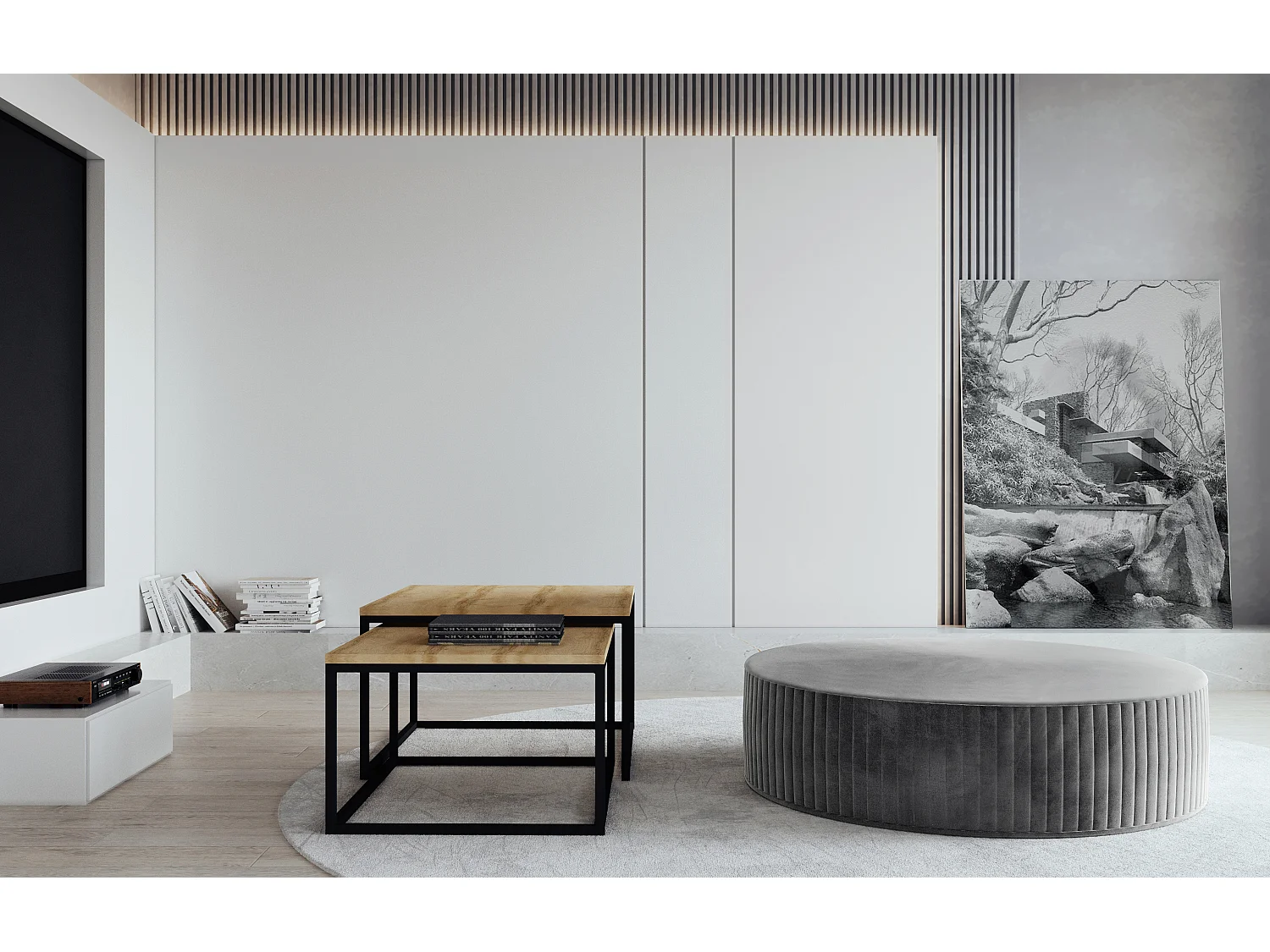 Pouf rond en velours KARA – Confort absolu-Gris