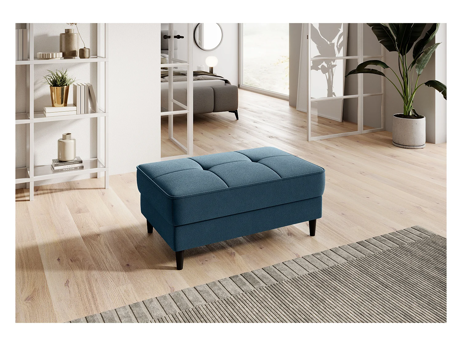 Pouf avec rangement en tissu BOZA-Bleu canard