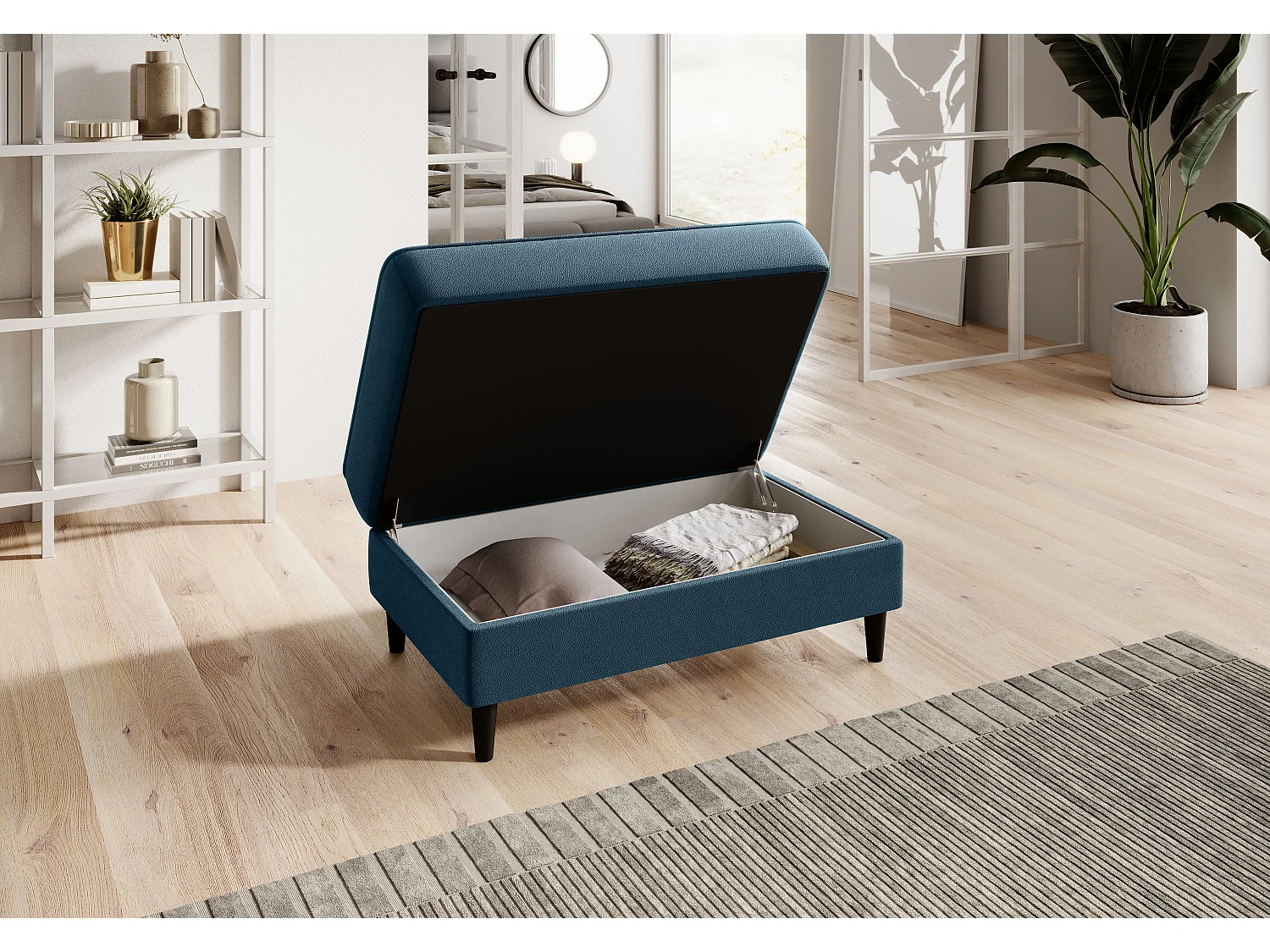 Pouf avec rangement en tissu BOZA-Bleu canard