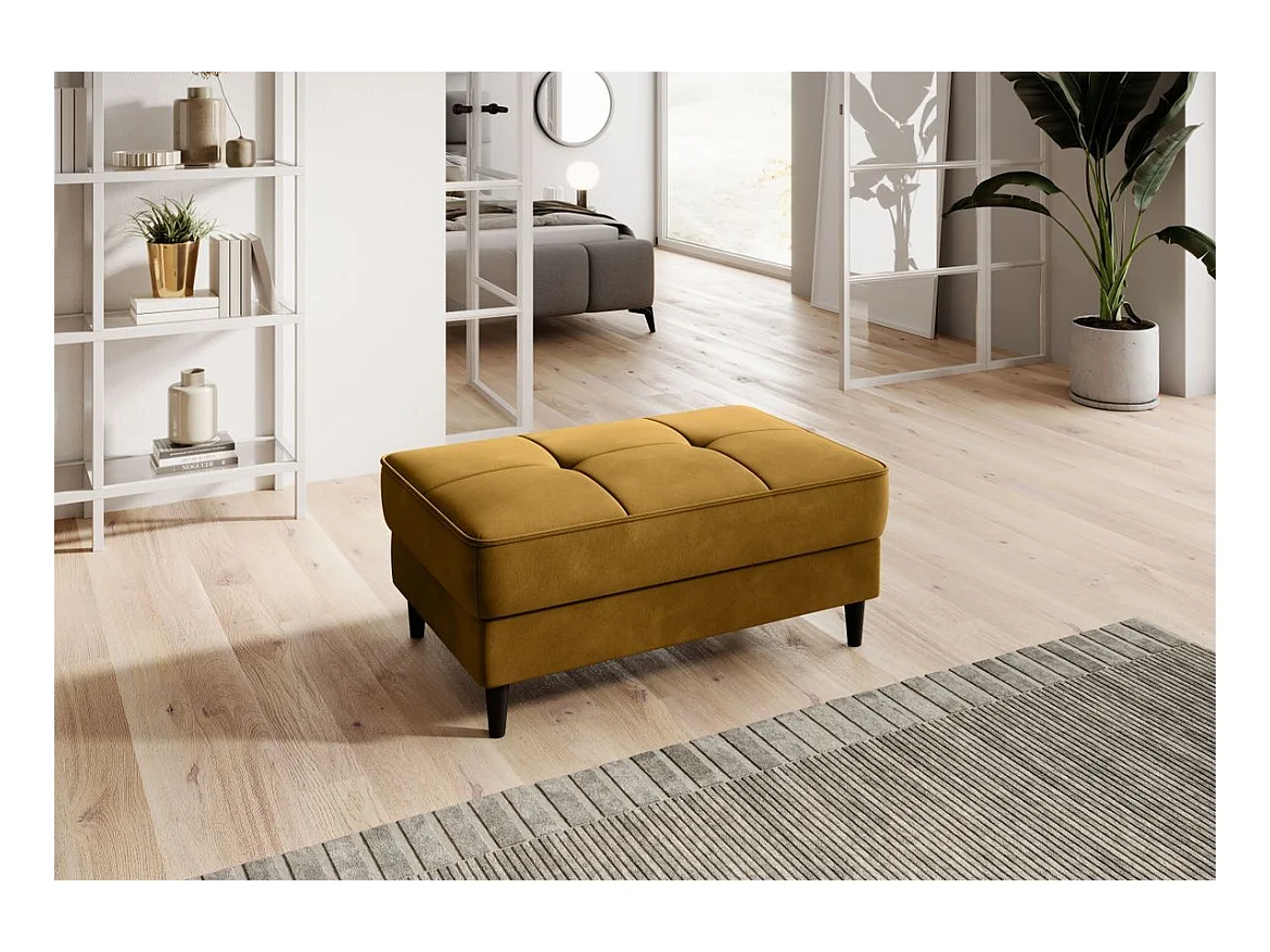 Pouf avec rangement en velours BOZA-Jaune curry