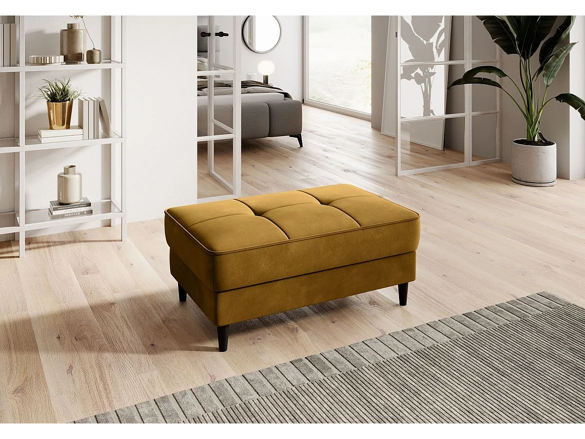 Pouf avec rangement en velours BOZA-Jaune curry