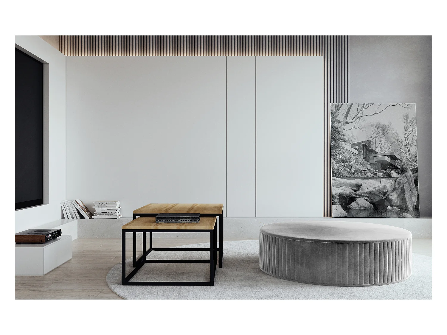 Pouf rond en velours KARA – Confort absolu-Gris clair