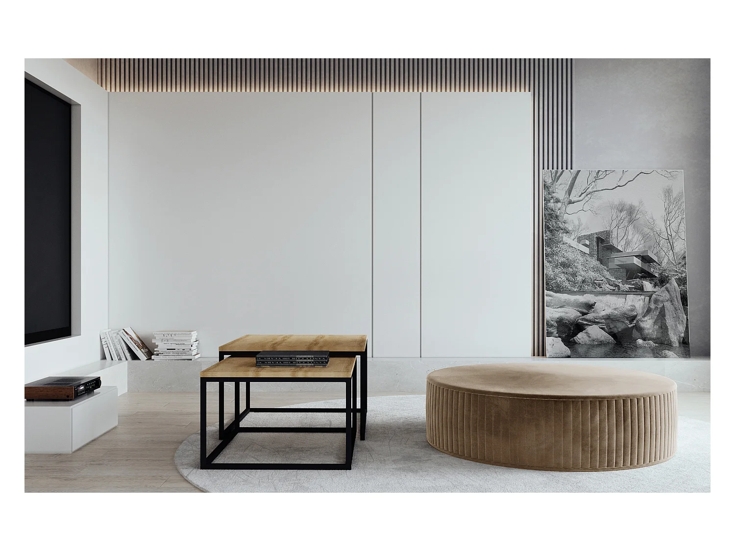 Pouf rond en velours KARA – Confort absolu-Gris clair