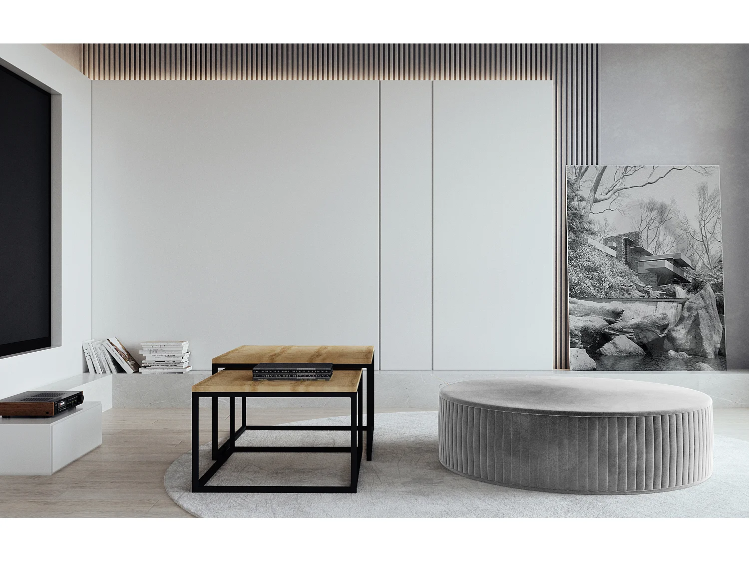 Pouf rond en velours KARA – Confort absolu-Gris clair