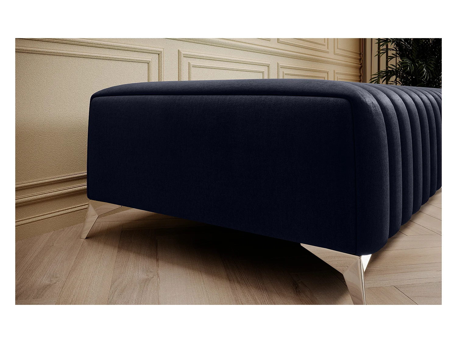 Pouf design velours avec pieds en acier chromé LOZA-Bleu marine