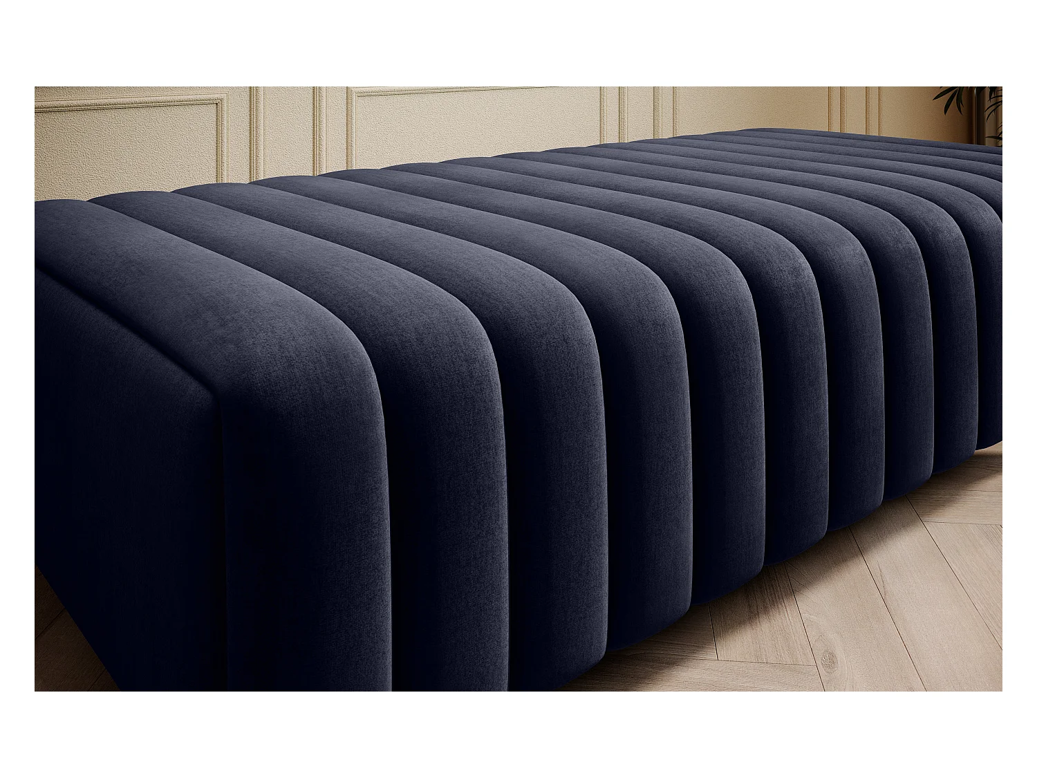 Pouf design velours avec pieds en acier chromé LOZA-Bleu marine
