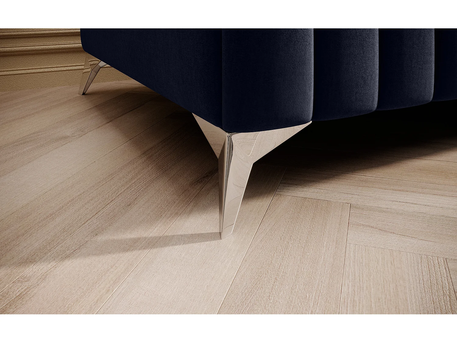 Pouf design velours avec pieds en acier chromé LOZA-Bleu marine