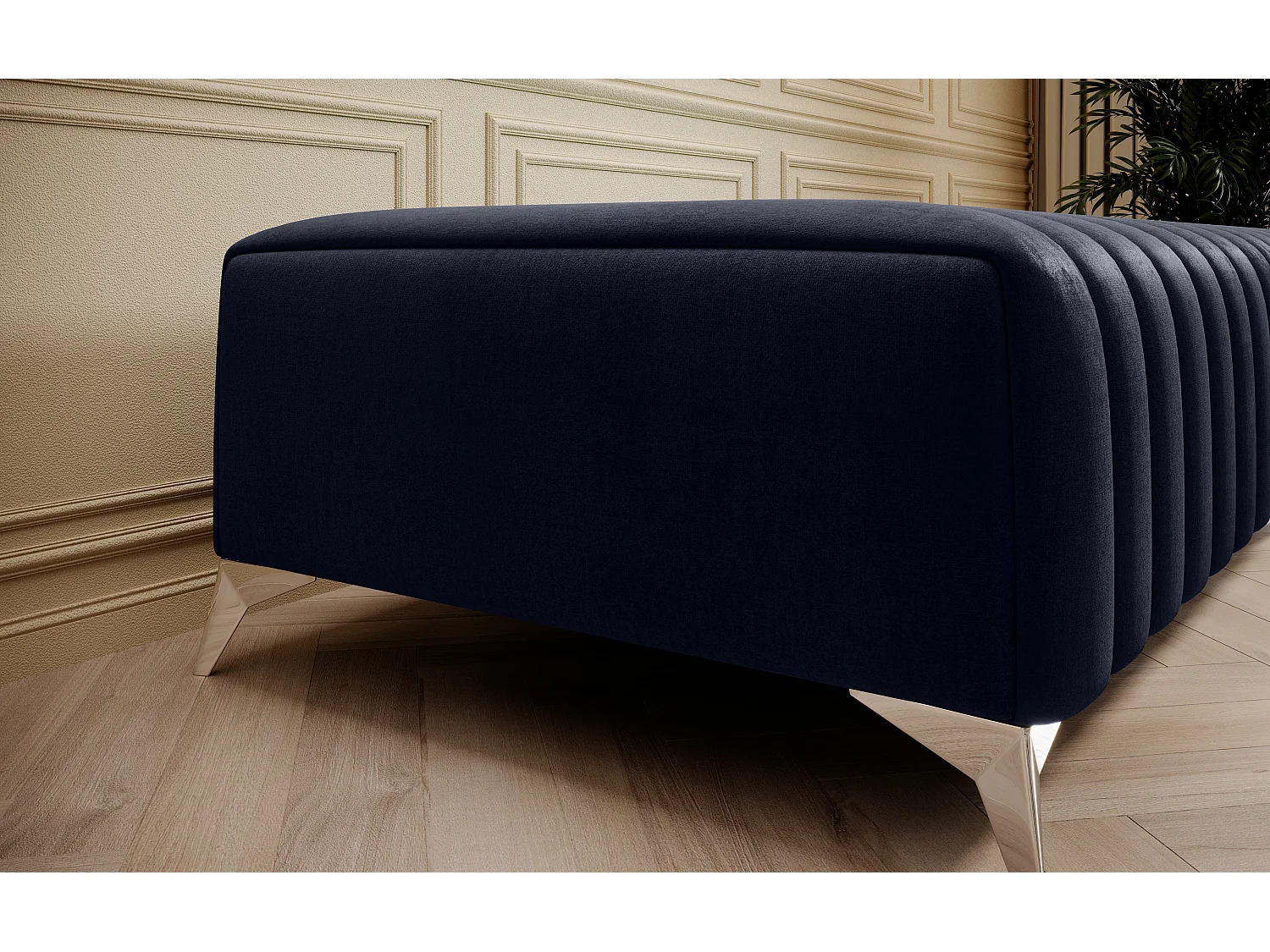 Pouf design velours avec pieds en acier chromé LOZA-Bleu marine