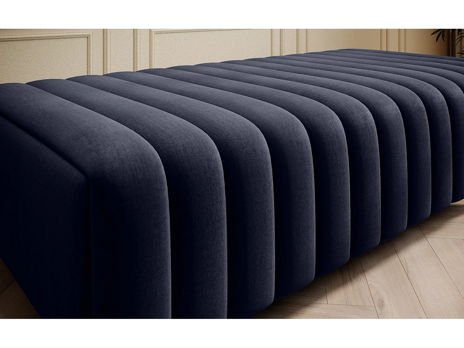 Pouf design velours avec pieds en acier chromé LOZA-Bleu marine
