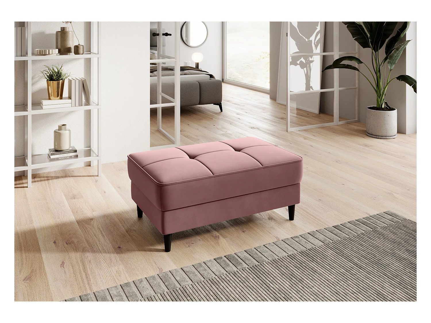 Pouf avec rangement en velours BOZA-Rose poudré
